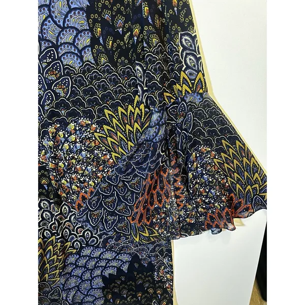 MSK Blue Paisley Flared Bell Sleeve Shift Dress Boho Floral Womens M/L READ - Image 11