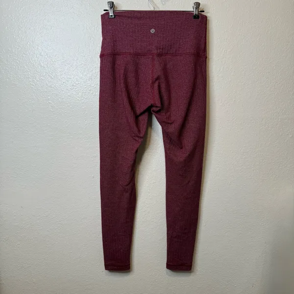 Lululemon Wunder Under High Rise Burgundy Herringbone Leggings Size 8 Activewear - Image 5