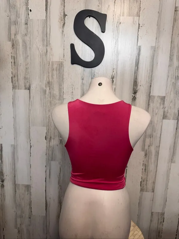 Live In The Moment Hot Pink Ruched V Neck Crop Tank Top Womens Small Sleeveless - Image 3