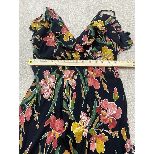 Privacy Please Black Floral Ruffle Maxi Dress Adjustable Straps V-Neck Size S - Image 11