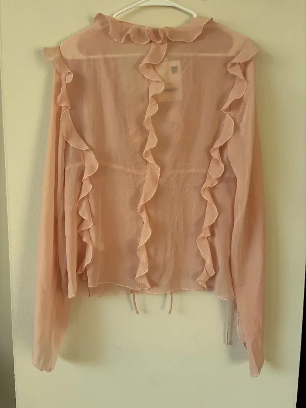 Oak and Fort Pink Ruffle Chiffon Top - Size Medium - Image 2