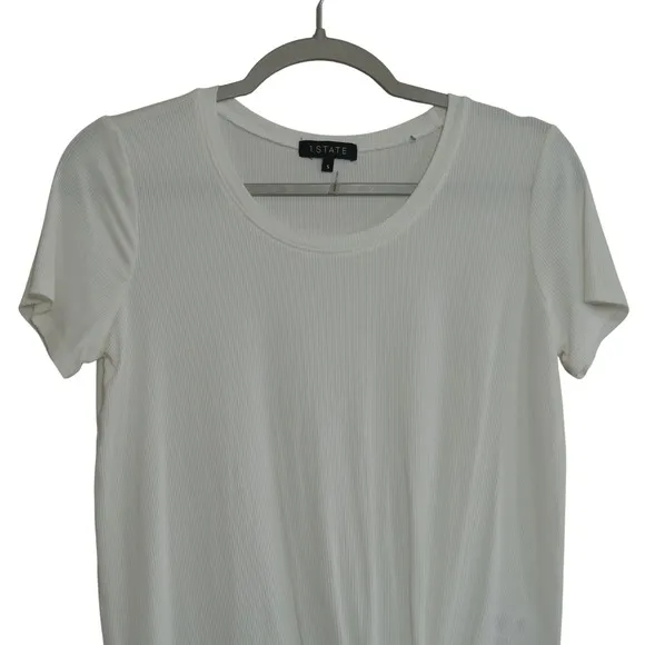 1.STATE Womens White Ribbed Front Knot Short Sleeve Scoop Neck T-Shirt Size‎ S - Image 2