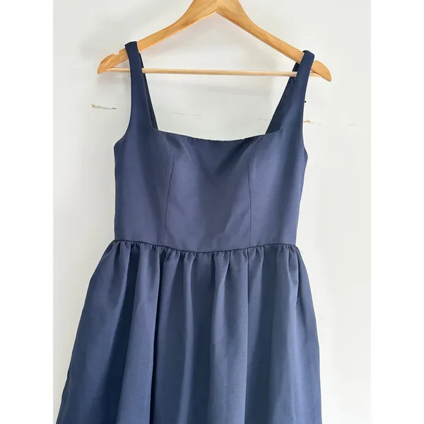 Jenny Yoo Navy Blue Square Neck A-Line Midi Dress Size 8 Formal Bridesmaid - Image 5