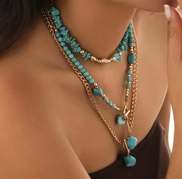 Elegant Turquoise and Gold Layered Necklace - Image 8