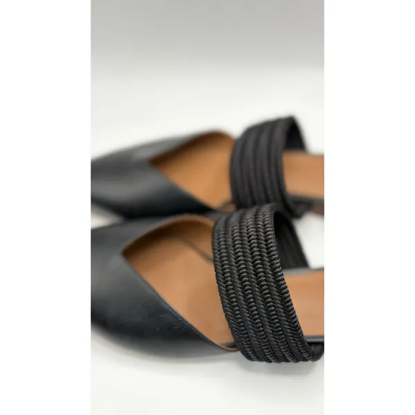 Malone Souliers Maureen‎ Pointed Toe Black Leather Corded Strap Flats Shoes - Image 5