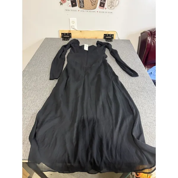 Abercrombie Women's Black Sheer Chiffon Pleated Long Sleeve Maxi Dress Size ST - Image 13