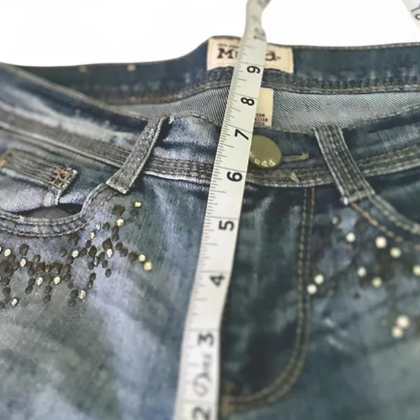 Mudd Stylish Low Rise Vintage Wash Blue Embroidered Flared Jeans 0/2 - Image 7