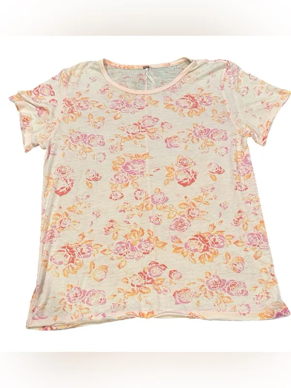 Free People Tourist Tee Floral Pink blush combo fairycore L short sleeves - Image 4