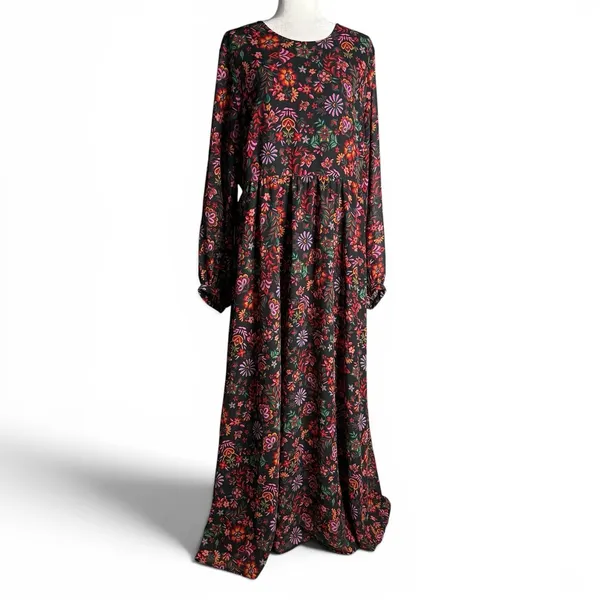 Floral Maxi Dress 2XL‎ Cottagecore Peasant Folklore Semi Sheer Long Sleeve Lined - Image 4
