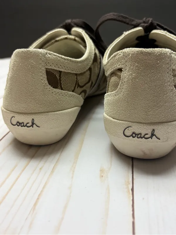 Coach Beyla Tan and Brown Signature Canvas & Suede Sneakers Size 7.5 - VINTAGE - Image 8