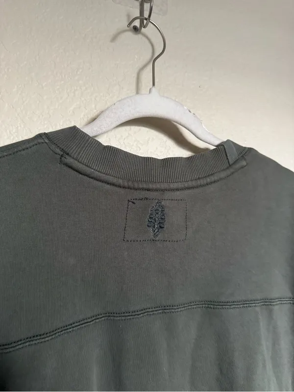 Free People Movement All Star Buti Logo Sweatshirt Sz L Oversized Green Stripe - Image 7