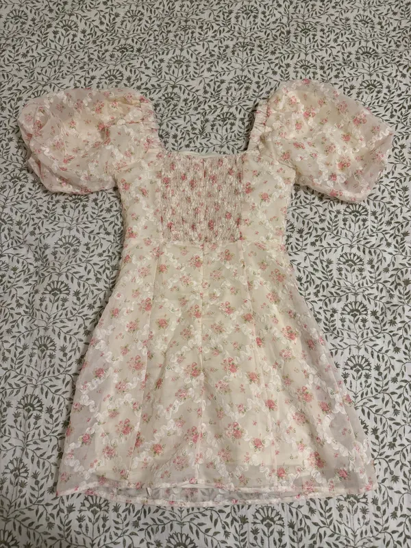 Amable Floral Cream Puff Sleeve Mini Dress - Image 4