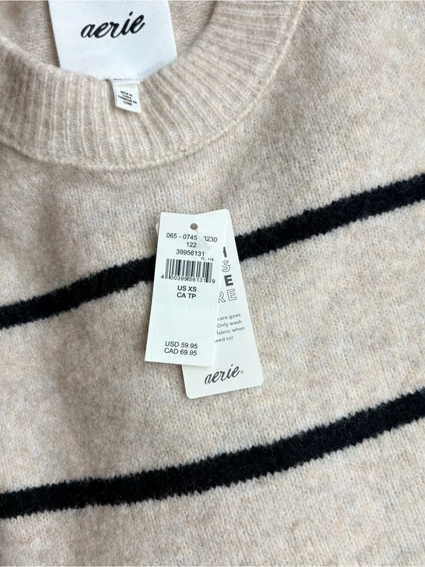 aerie Ribbed Cream Knit Sweater NWT XS - Image 3