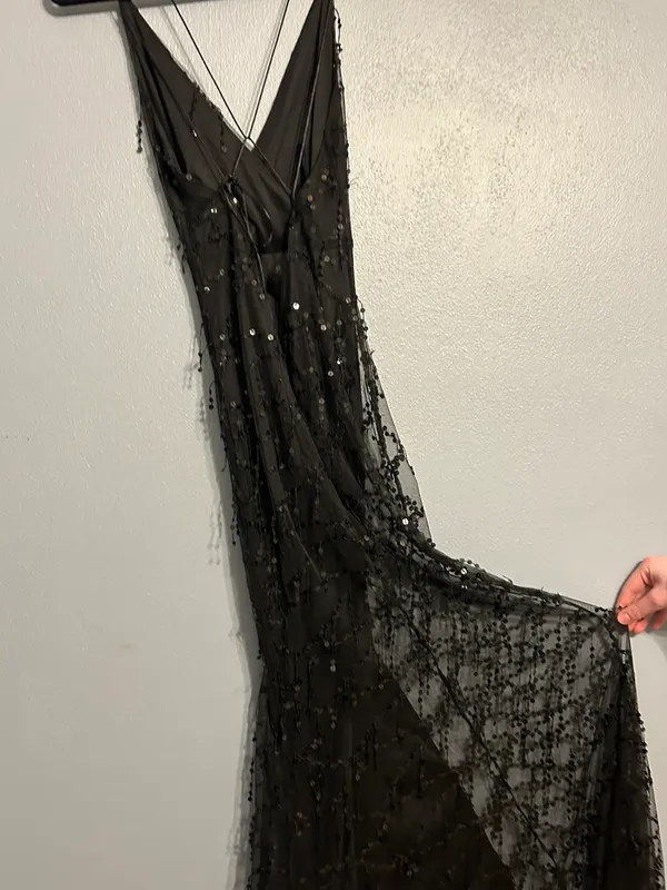 Showpo V Neck Black Sequin Dress - Image 6