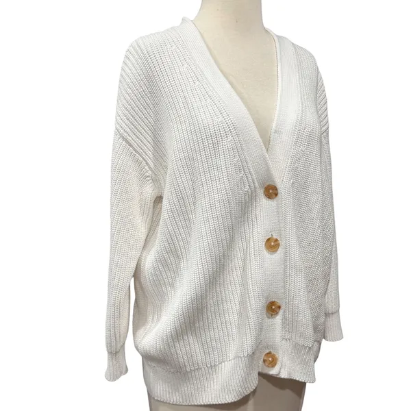 Quince Organic Cotton Oversized Boyfriend Cardigan Womens XS Ivory Cozy Comfort - Image 3