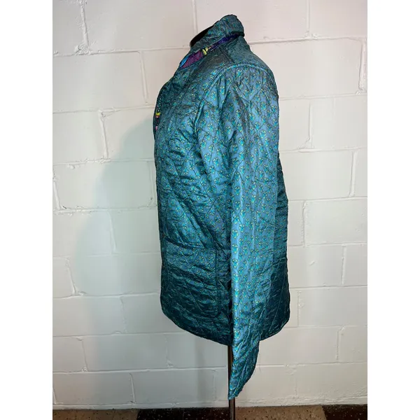 Jacket Quilted silk reversible bright green blue pink Size XL - Image 9