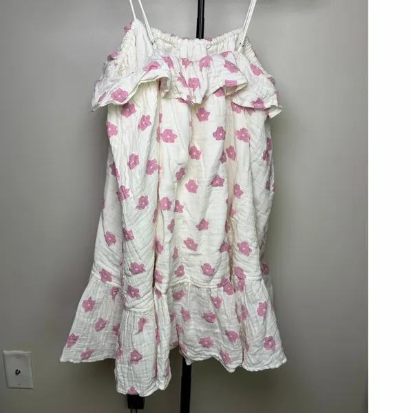For Love and Lemons 100% Cotton Gauze Pink Floral Babydoll Mini Dress Size M - Image 6