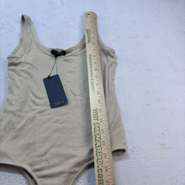 Shinestar Ribbed Tank Bodysuit Beige Nude Sleeveless Stretch Rayon Size Small - Image 7