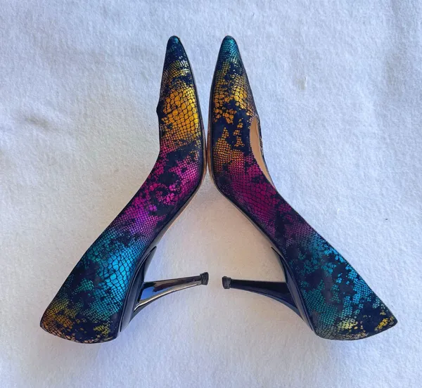 Jimmy Choo Multicolor Metallic Snake‑Print Suede Pumps Size 38 Pointed Heels - Image 7