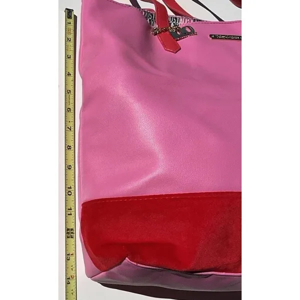 Vintage Juicy Couture Large Pink Leather Red Velvet Y2K Summer Travel Bag - Image 6