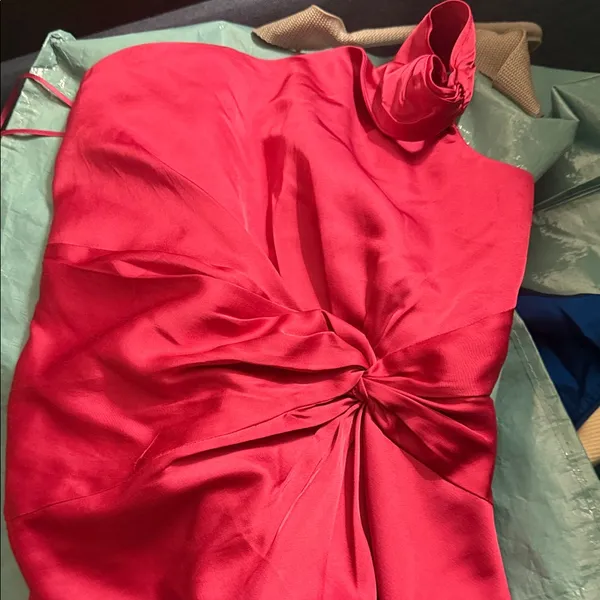 Abercrombie & Fitch One-Shoulder Satin pink Knotted Midi Dress Size XXS like new - Image 8