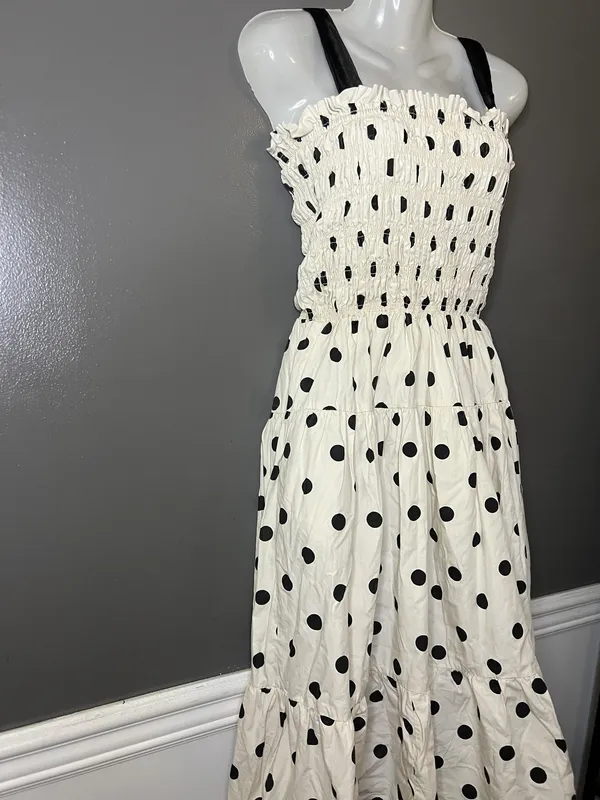 En Saison Dress Womens Medium White Polka Dot Smocked Tiered Maxi Sundress - Image 5