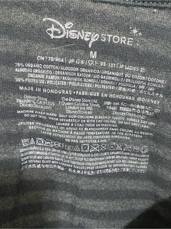Disney Womens M Tinkerbell Tee T Shirt Let’s Get Lost In Neverland Black Stripes - Image 6