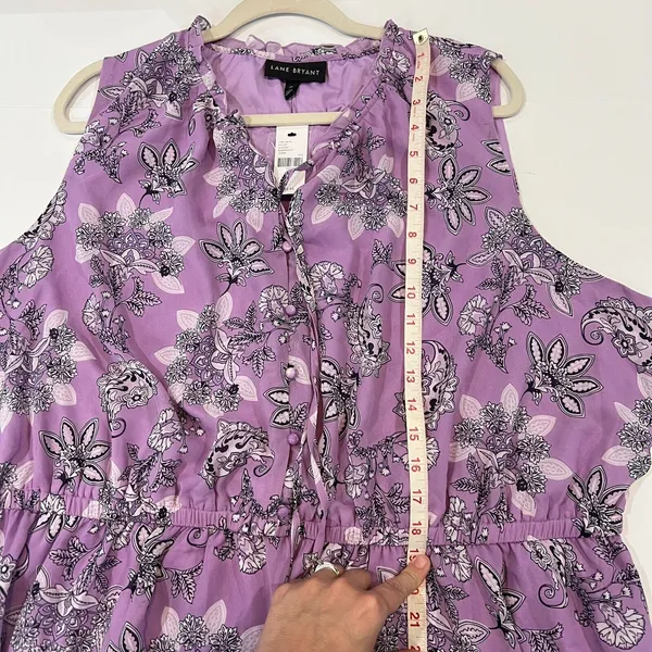 Lane Bryant NWT Sz 24 Sleeveless Notch Neck Elastic Waist Purple Floral Dress - Image 10
