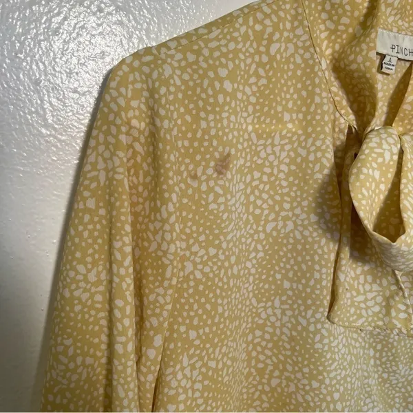 Pinch Womens Size Large Ruffle Dress Yellow White Geometric Dot Pattern Neck Tie - Image 6