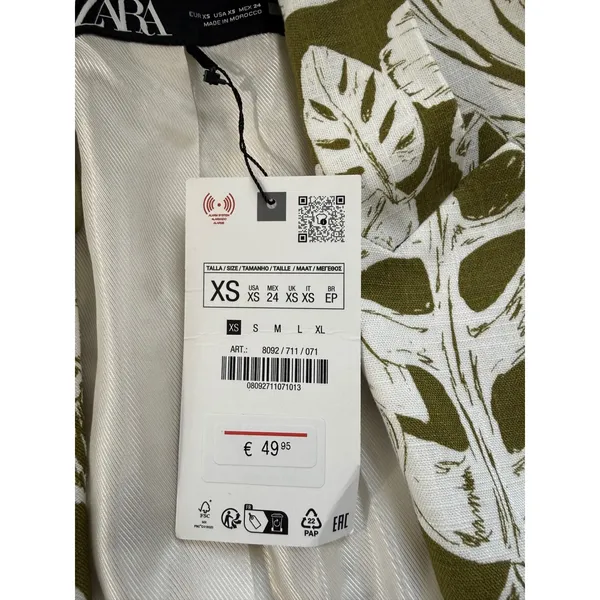 Zara Women Olive Green Floral Linen Blend Blazer Jacket XS NWT‎ Officecore Fun - Image 4