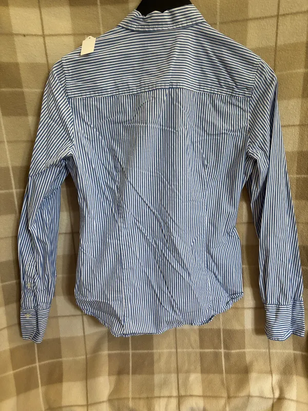 J. Crew Women’s Slim Navy and White Striped Button Down Shirt Size 10 - Image 4