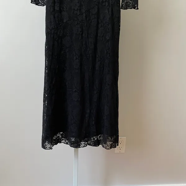 Anthro NIA M Whimsigoth Witchy Black Maxi Dress Floral Lace Mock Neck Sheer Goth - Image 3