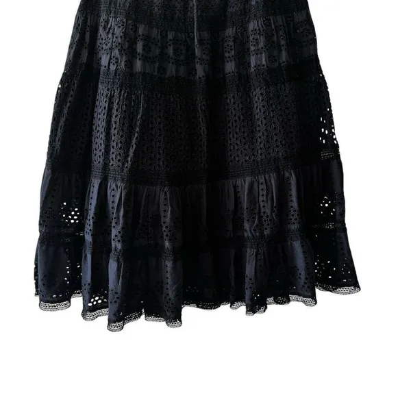 Ralph Lauren Y2K black eyelet tiered lined midi skirt Sz M # 2403 - Image 4