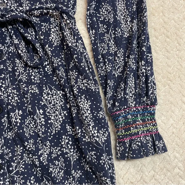 Boden Womens Navy Smocked Detail Jersey Tie Waist Cottagecore Dress Size 8R‎ - Image 10