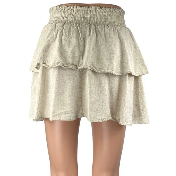 Princess Polly Beige Tan Smocked Pull On Tiered Ruffle Flounce Mini Skirt Size 4 - Image 3