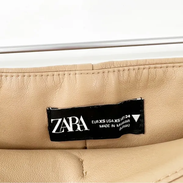 ZARA Faux Leather Skinny Pants Women's‎ Size XS Tan Minimalist Chic - Image 6