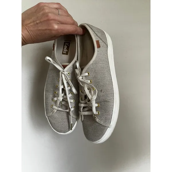 Keds Gray Striped Low Top Sneaker Lace Up sz 8.5 Preppy Comfort Shoes Minimalist - Image 2
