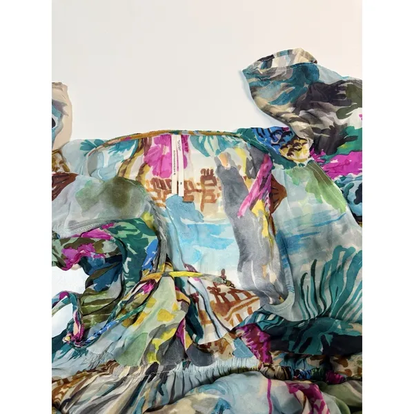 Anthropologie V-Neck Flutter-Sleeve Colorful Tropical Print Dress Xs - Image 10