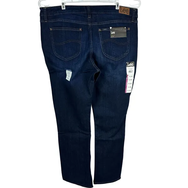 Lee Womens Straight Mid Rise Jeans Size 18 Long Dark Blue Cotton Blend Denim - Image 2