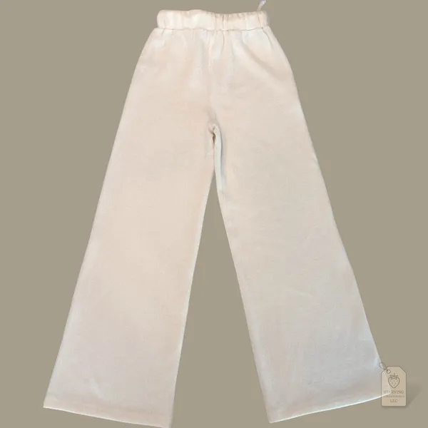 Cream Ribbed Wide-Leg Lounge Pants XS | High-Rise Drawstring Waist - Image 4