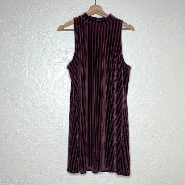 Mudd Velvet Swing Dress Y2K Mod Mock Neck Sleeveless‎ Striped Juniors XL - Image 2