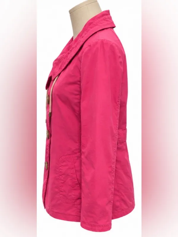 J.Crew Bright Pink Lightweight Trench Jacket Coat Size 4 Button Front - Image 2