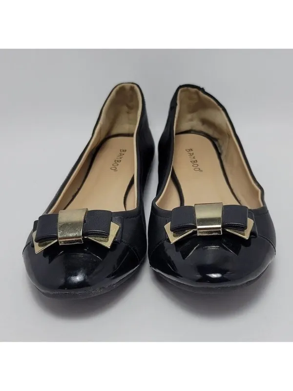 Bamboo Lula Flat Black Faux Leather Bow Ballet Shoe Size 9 - Image 4
