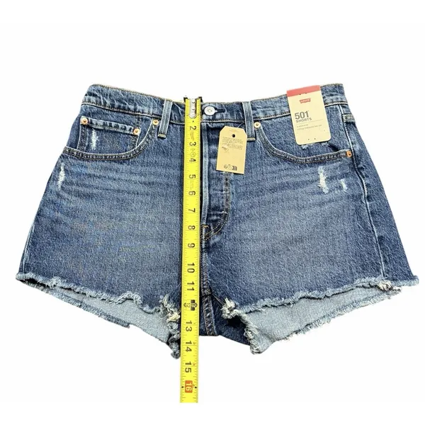 Levi's 501 NWT High Rise Women's Shorts‎ Blue Fringe Size 31 Button Fly - Image 4