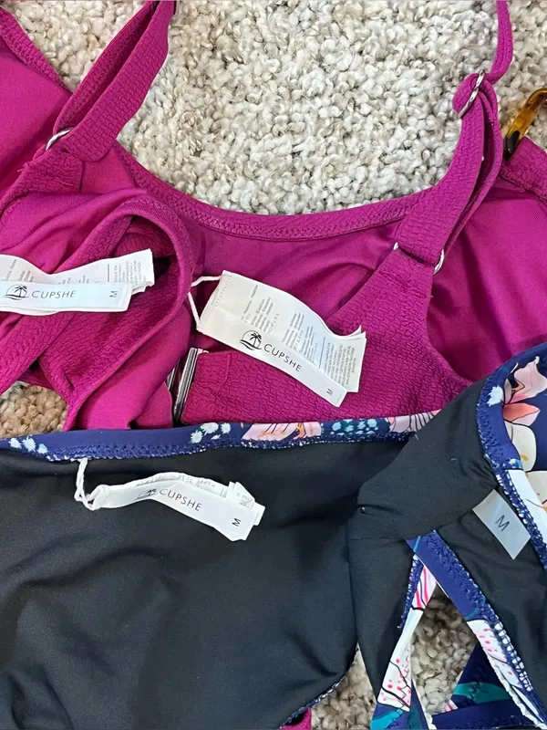 Cupshe Two-Piece Bikini Set - Solid Magenta & Floral Size M - Image 5