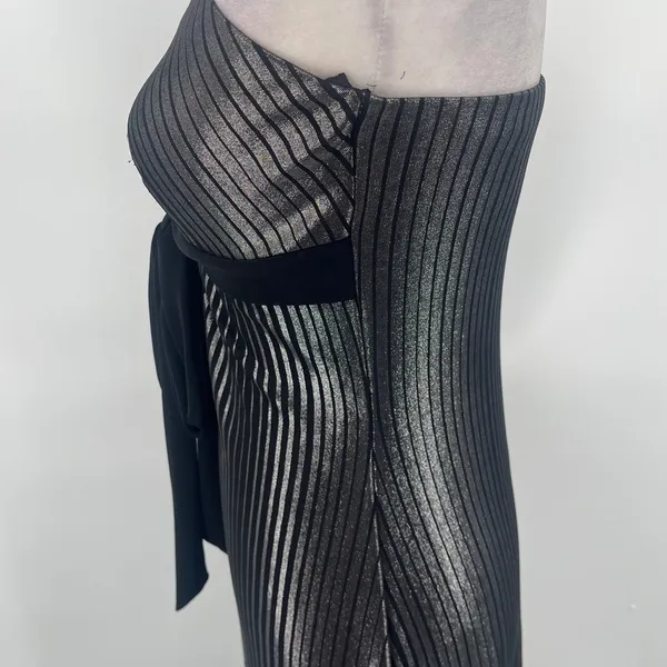 Vtg Y2K Rag Strapless Metallic Babydoll Midi Dress Sz M 90s Silver Bow Club USA - Image 11