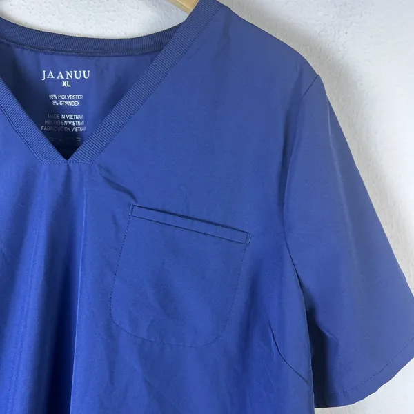 Jaanuu Scrub Top medical XL Blue Short Sleeve Stretch V Neck J96106 - Image 2