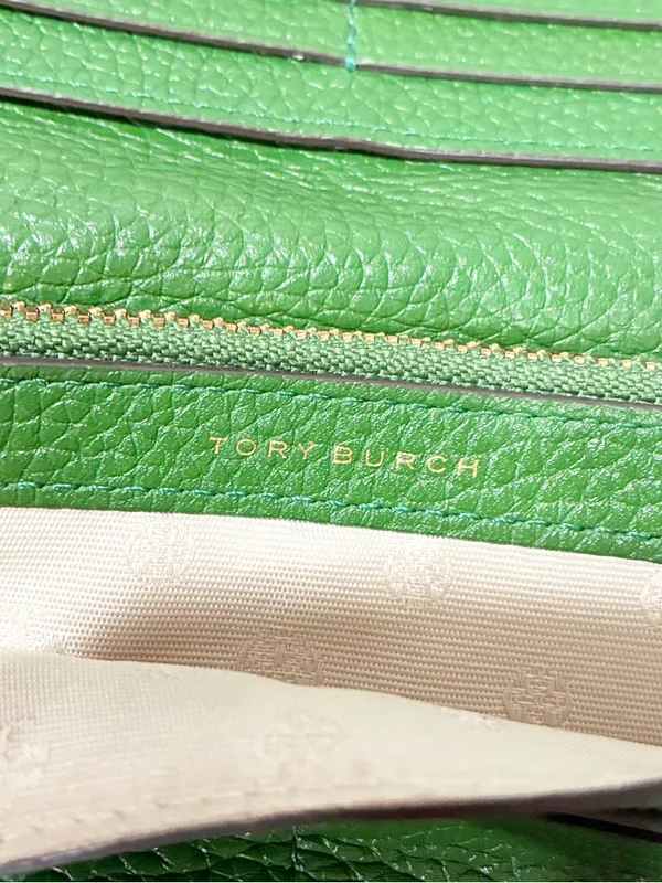 Tory Burch Blue Pebbled Leather Robinson Wallet Snap Button - Image 3