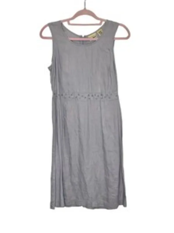 Vintage L.L. Bean 100% Linen Midi Shift Dress Mauve Bird Embroidered Size 6 - Image 2