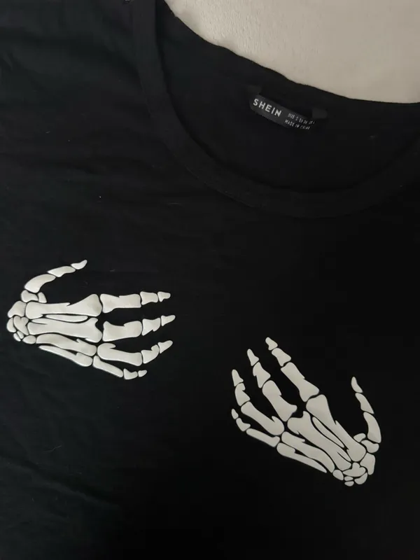SheIn Halloween Skull Hands Women’s Small Black Fitted Tshirt - Image 2